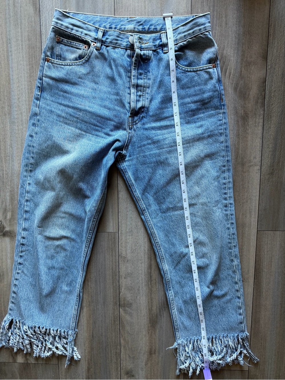 ASOS Light Blue Straight-Leg Jeans with Fringe Hem - Picture 8 of 9